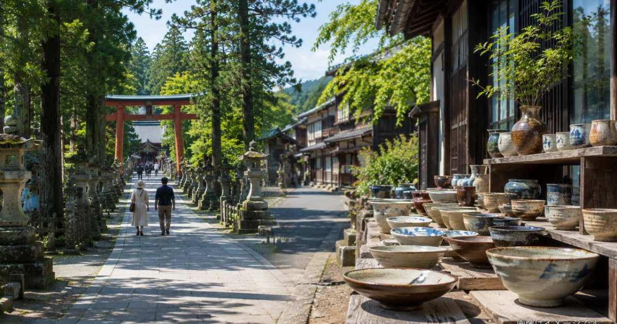 朱塗りの割子そば三段と薬味が並ぶ出雲大社周辺の昼食